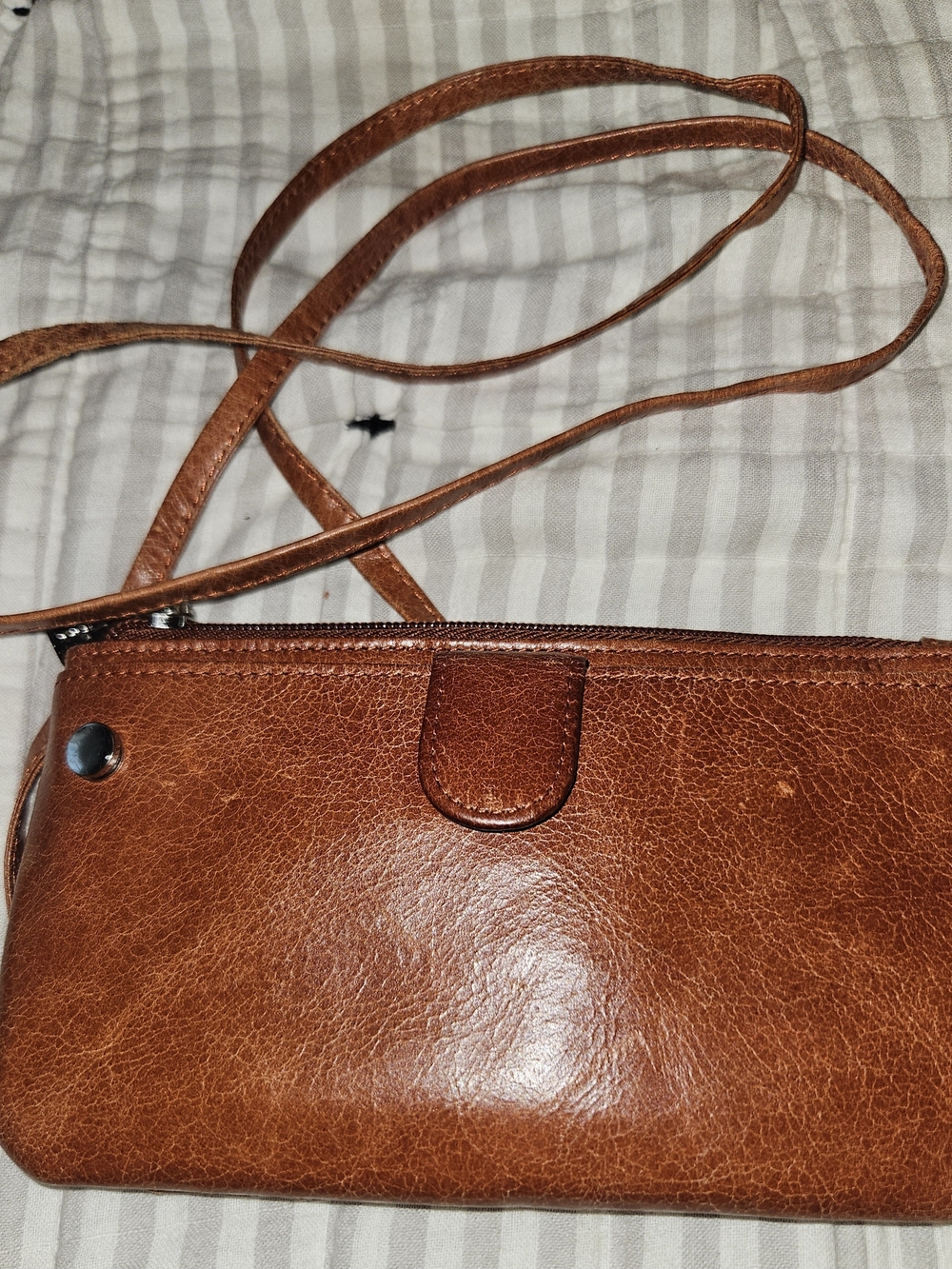 HOBO Tan Leather Crossbody with Snap Tab